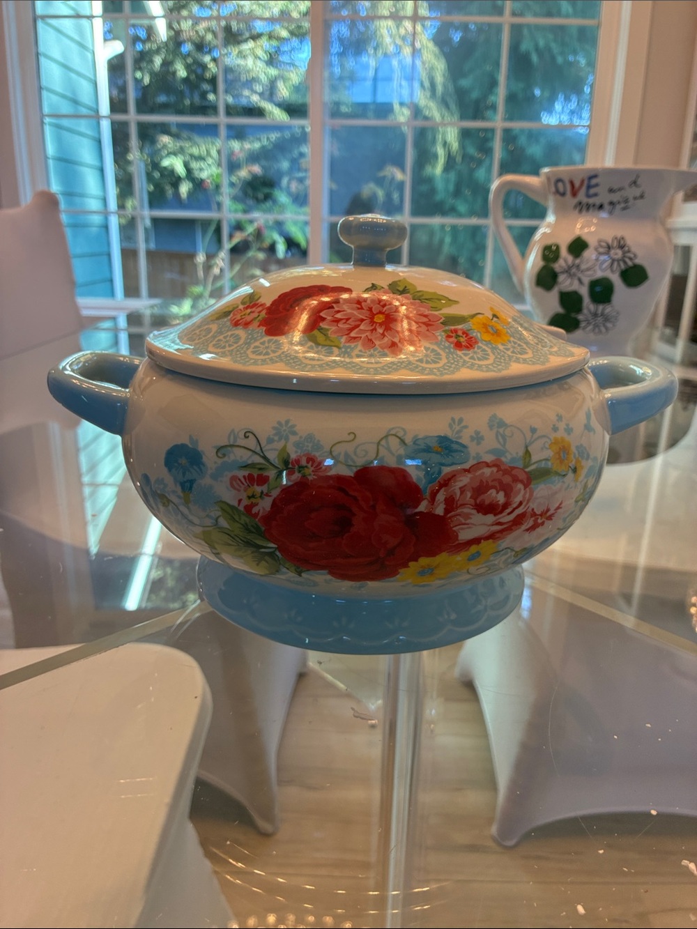 Hand-Painted Floral Ceramic Bowl - Multicolor